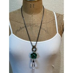 Lost & Found Trading Company Green Rose Crystal Teardrop Pendant Necklace NEW
